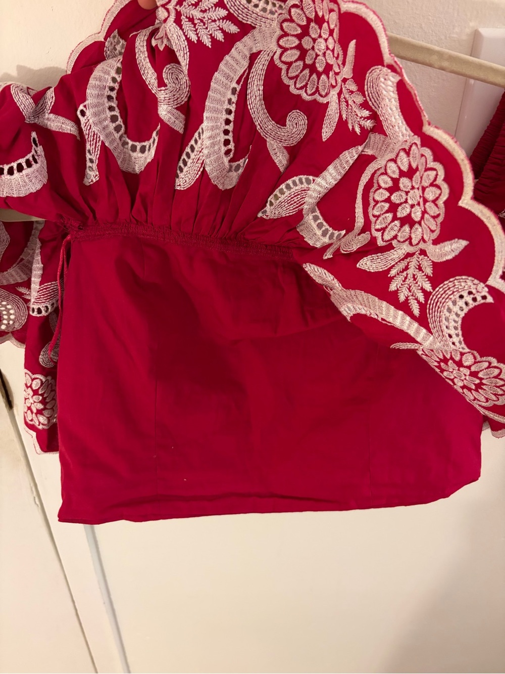 Women’s Red Embroidered Off-Shoulder Ruffle Top - Picture 3 of 4
